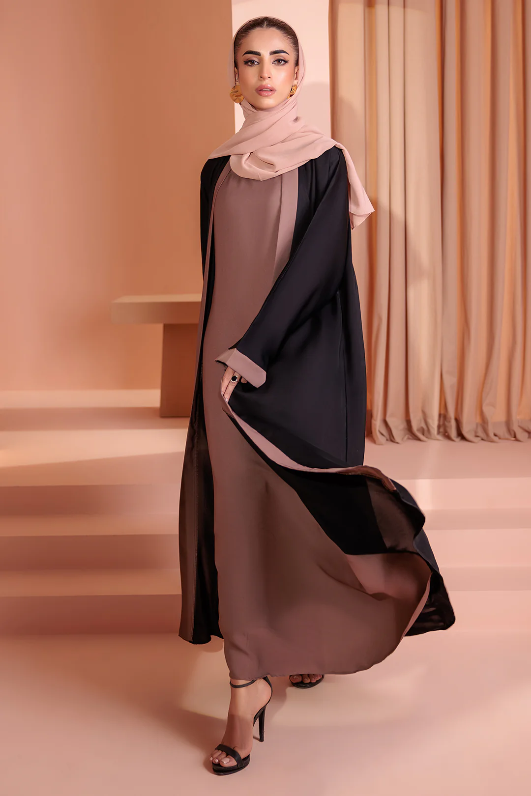 Double Upper Abaya with Contrast Inner - 5004 - Image 3