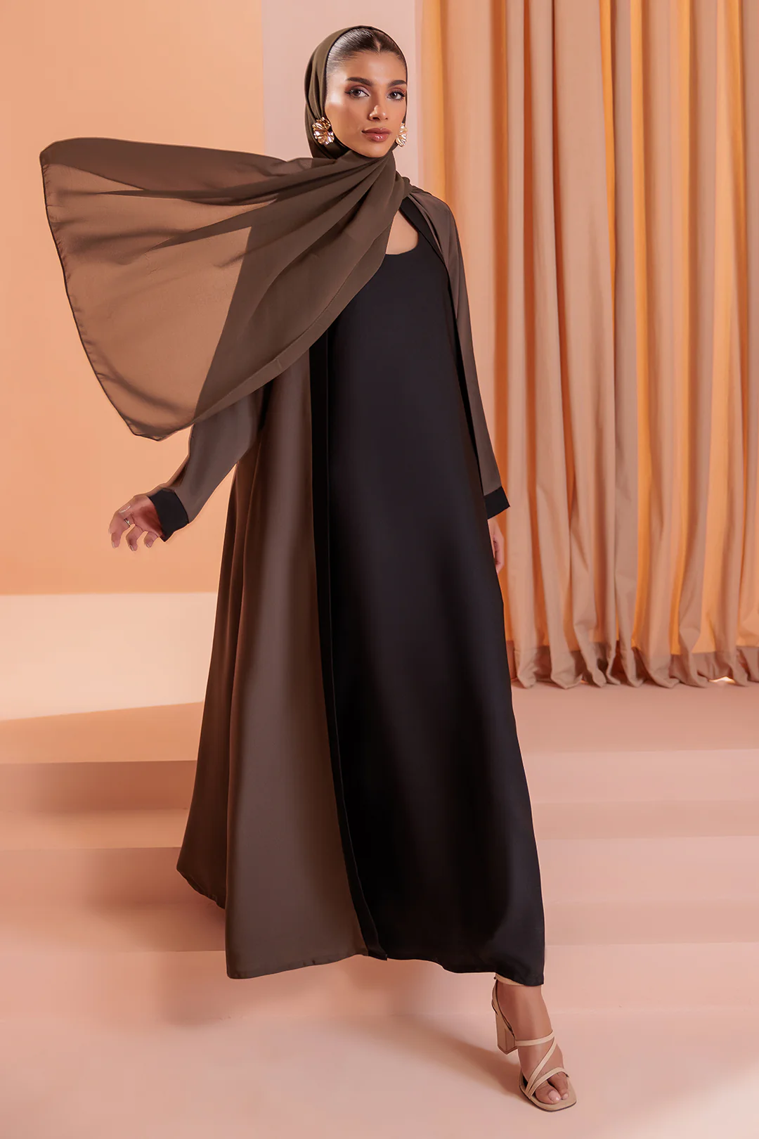 Double Upper Abaya with Contrast Inner - 5005 - Image 16