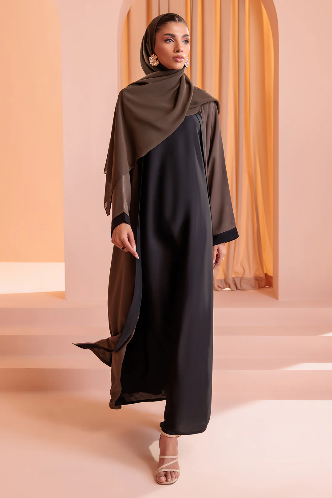 Double Upper Abaya with Contrast Inner - 5005 - Image 7