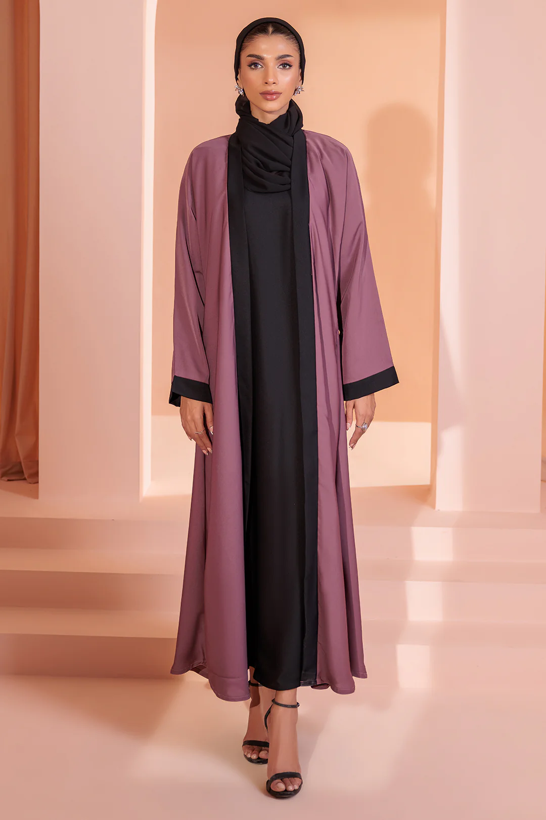Double Upper Abaya with Contrast Inner - 5006