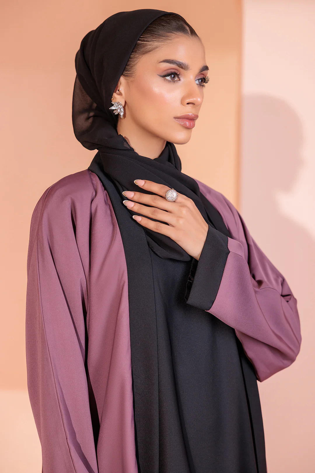 Double Upper Abaya with Contrast Inner - 5006 - Image 10
