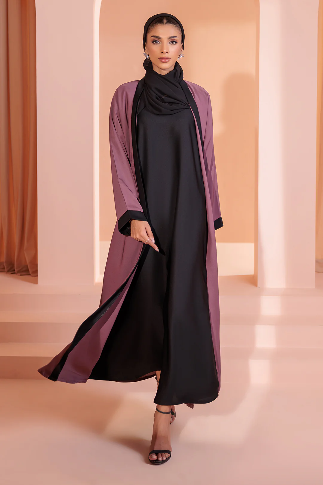 Double Upper Abaya with Contrast Inner - 5006 - Image 3