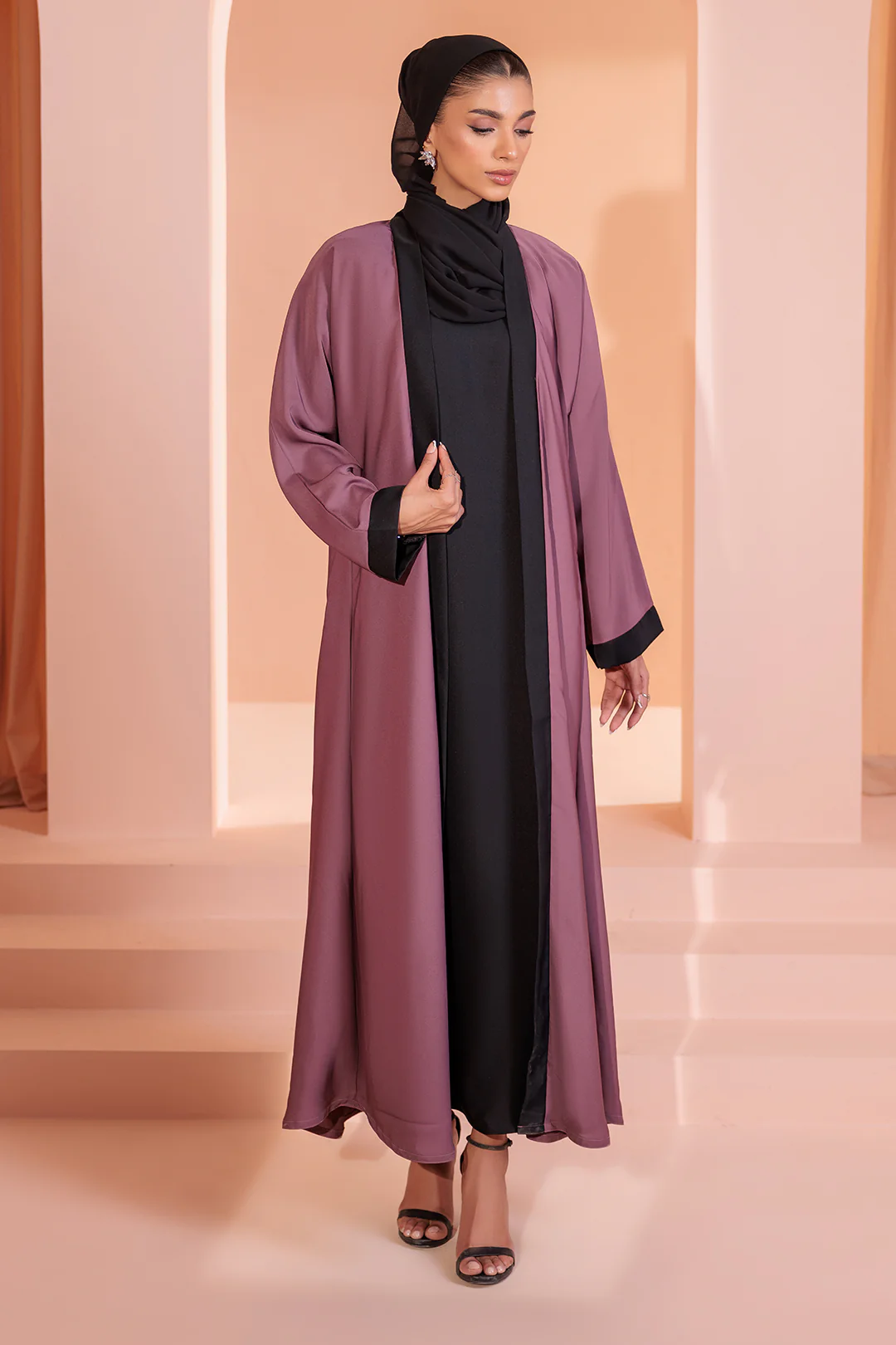 Double Upper Abaya with Contrast Inner - 5006 - Image 5
