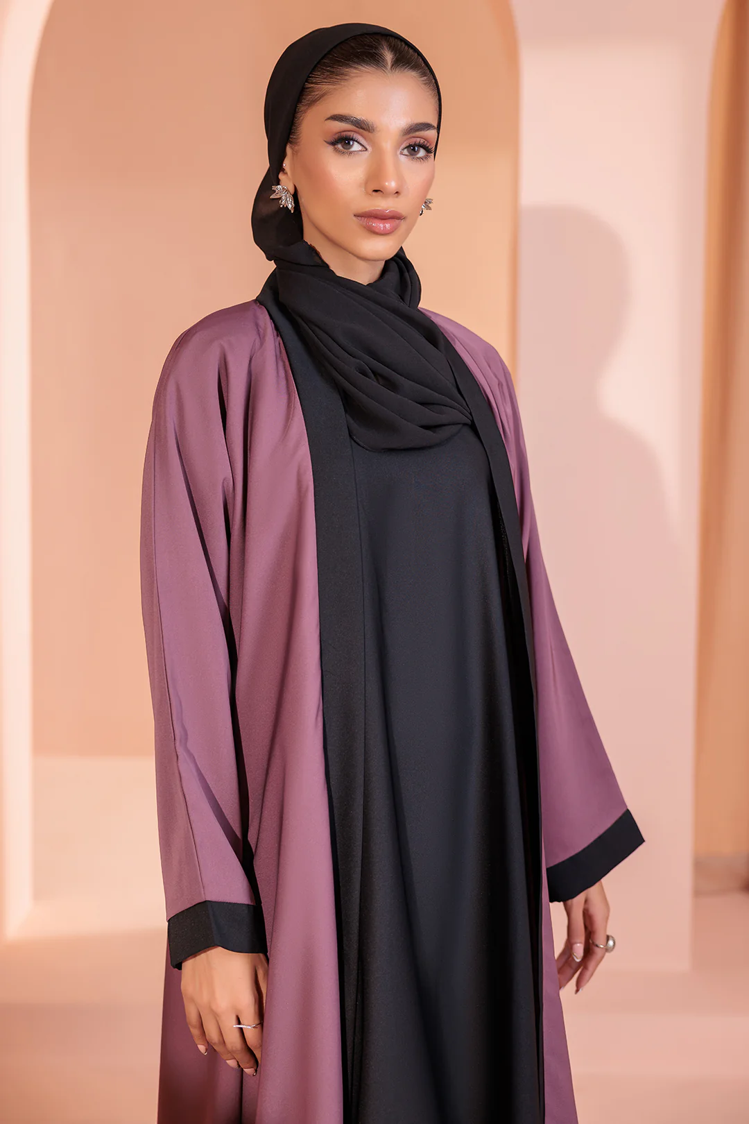 Double Upper Abaya with Contrast Inner - 5006 - Image 8