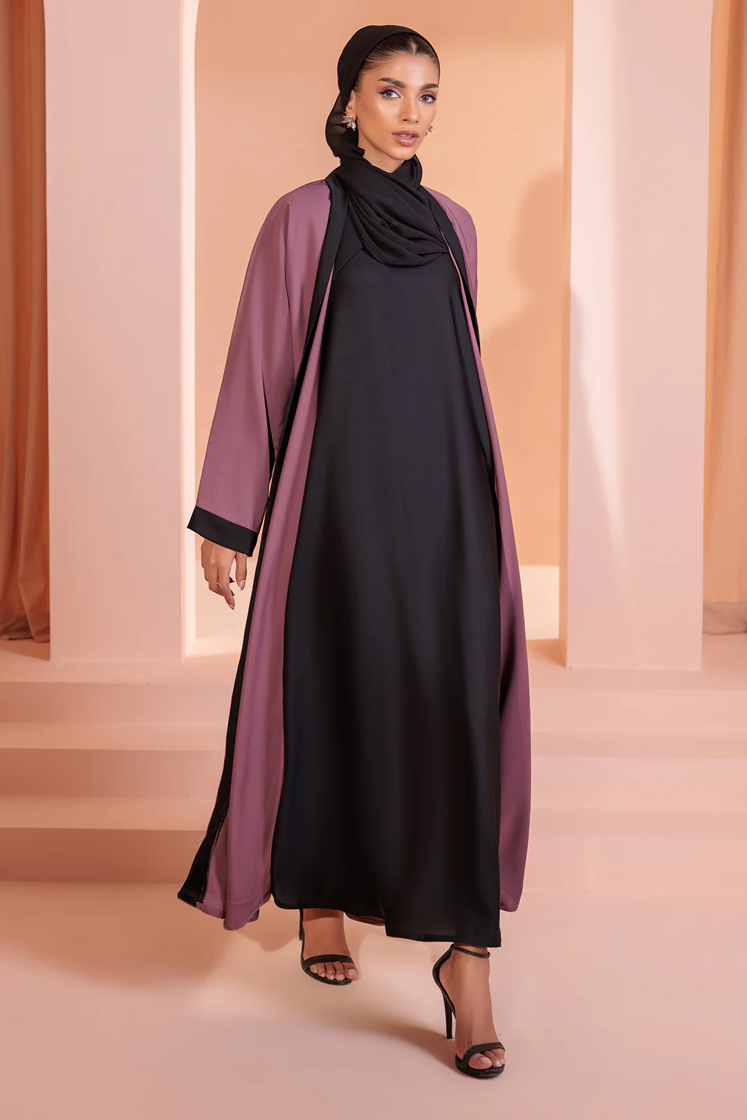 Double Upper Abaya with Contrast Inner - 5006 - Image 9