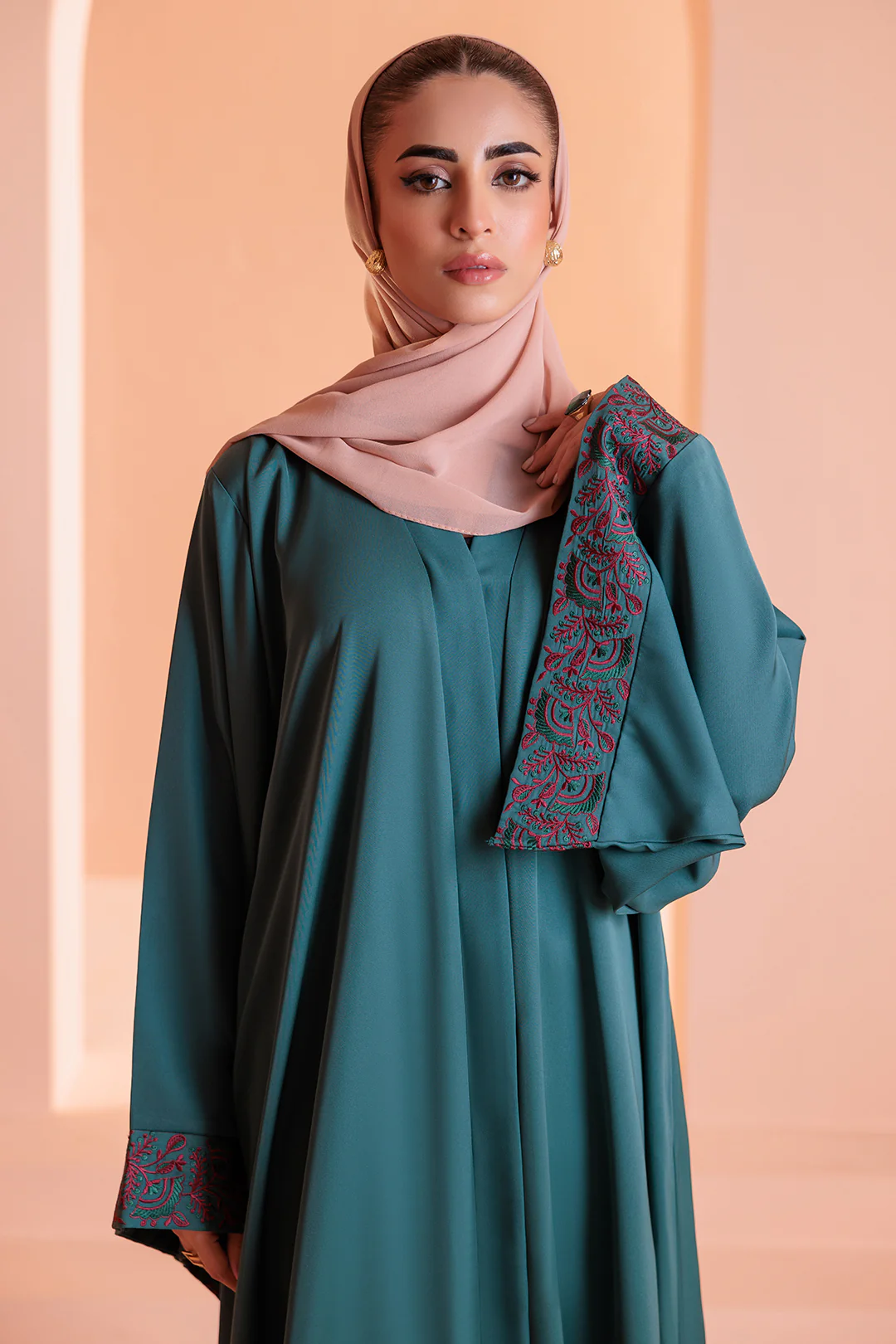 Embroidered Button Through Abaya - 5009 - Image 2