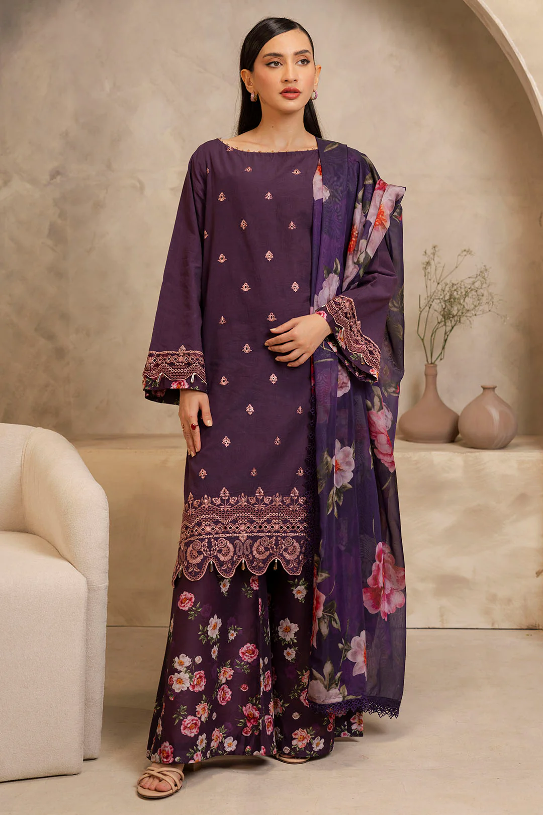 Embroidered Shirt Shalwar Dupatta - 0145 - Image 2