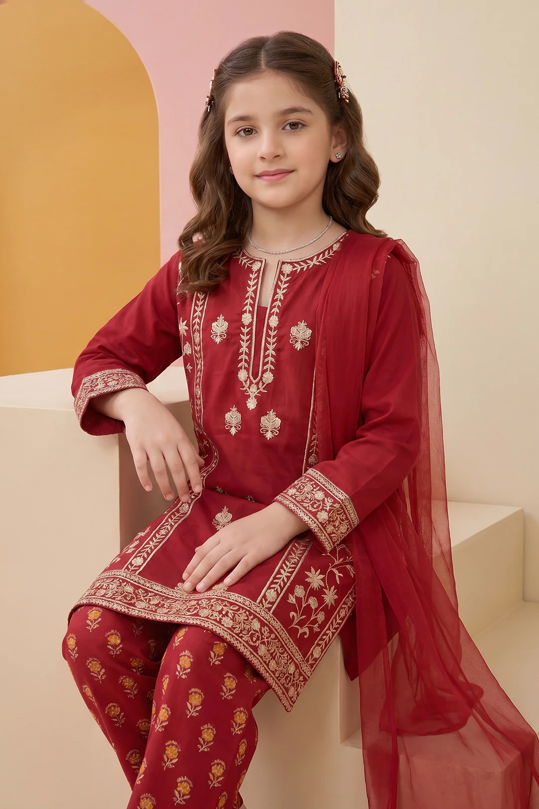 Embroidered Kurta Dupatta Trouser - 3486 - Image 2