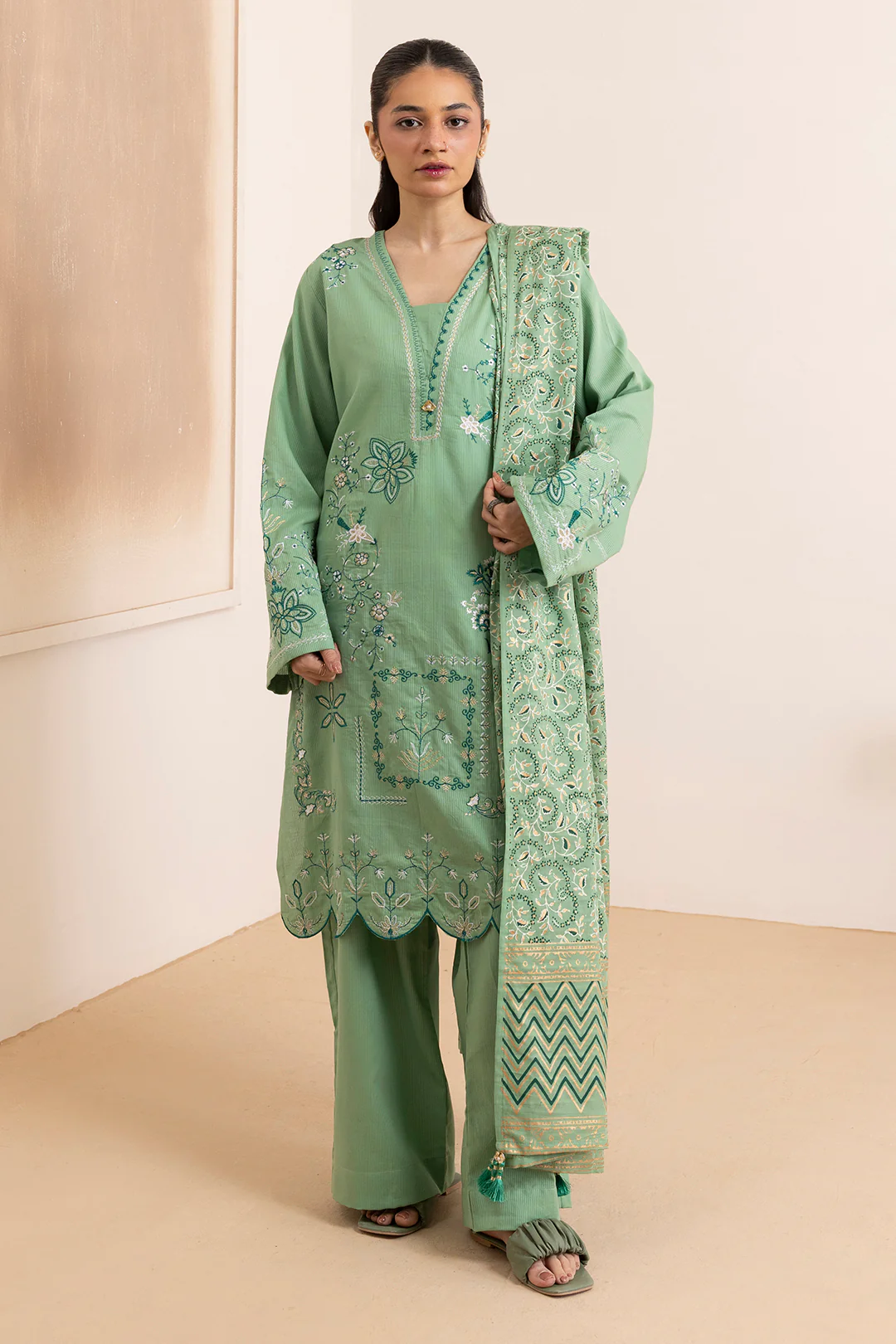 Embroidered Kurta Dupatta Trouser - 2501
