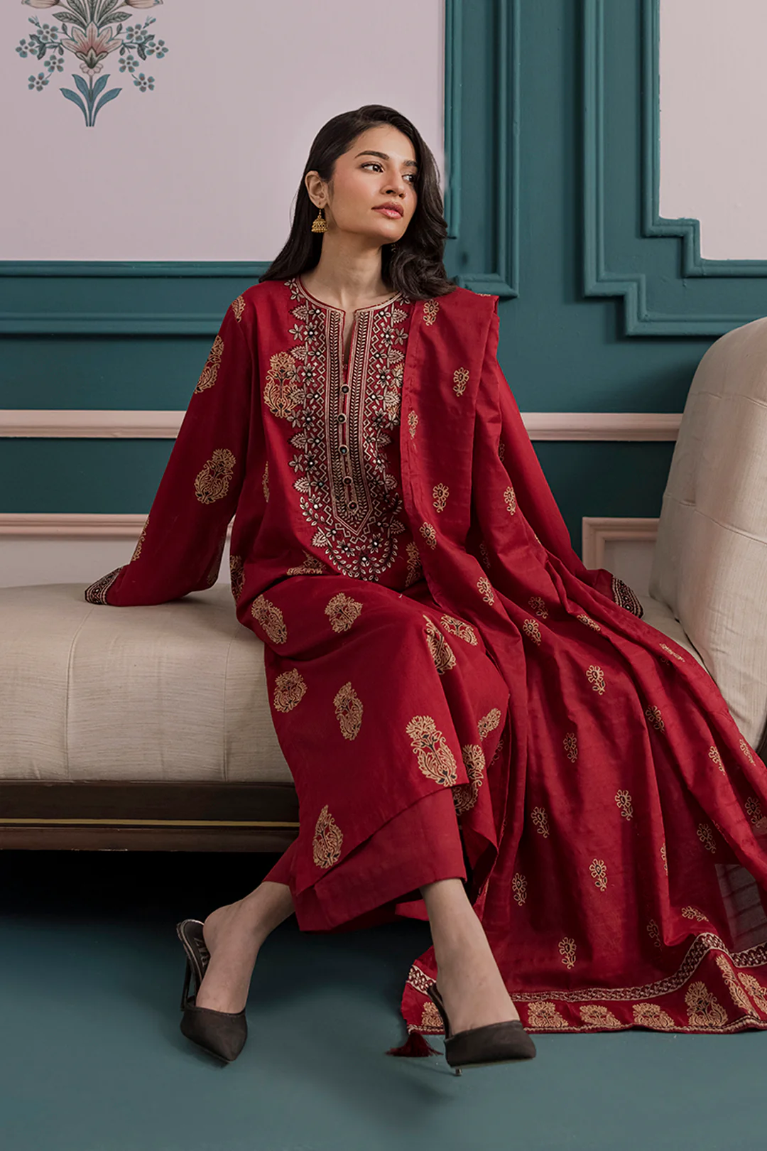 Embroidered Kurta Dupatta Trouser - 2503 - Image 3
