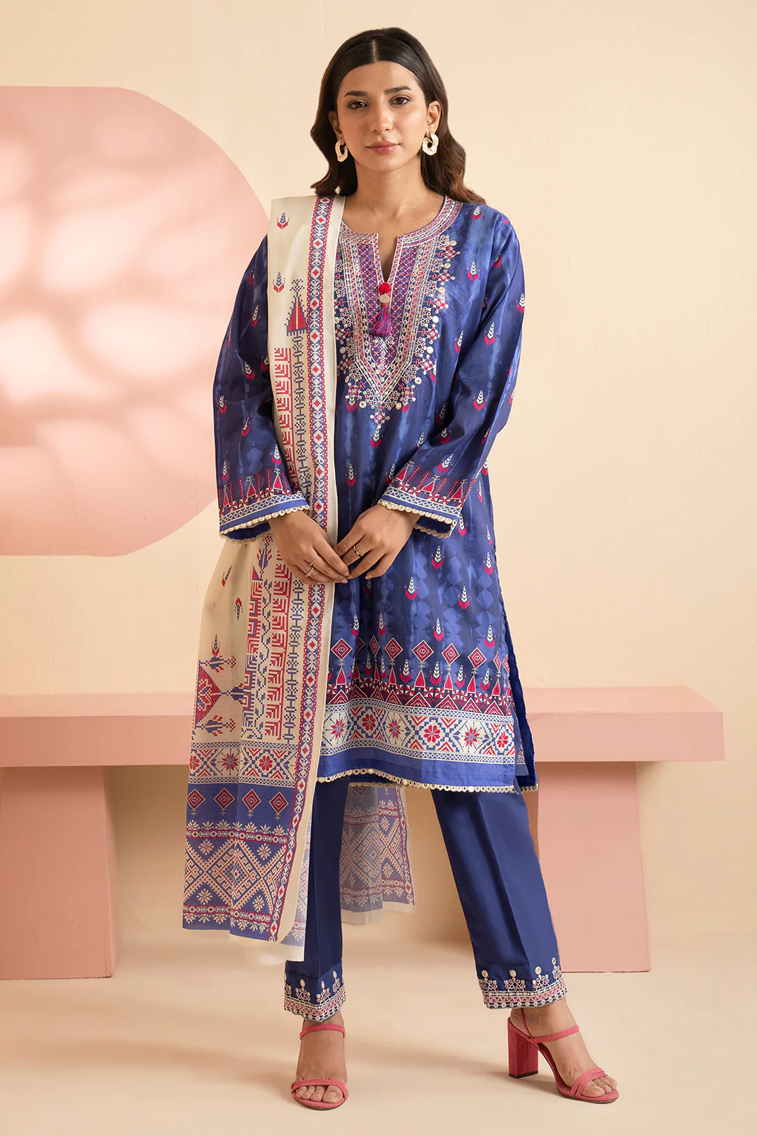 Embroidered Kurta Dupatta Trouser - 1715 - Image 3
