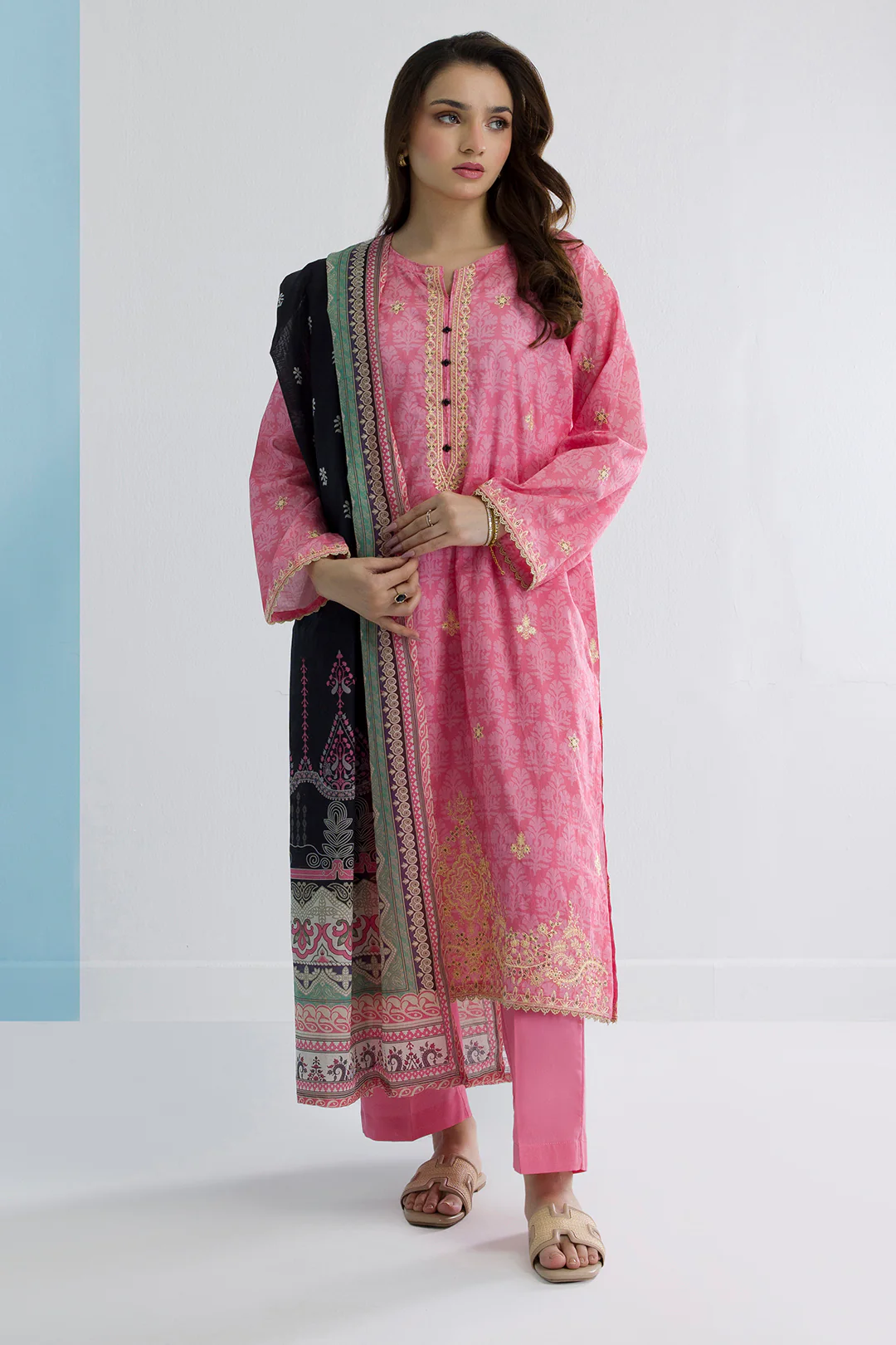Embroidered Kurta Dupatta Trouser - 2198