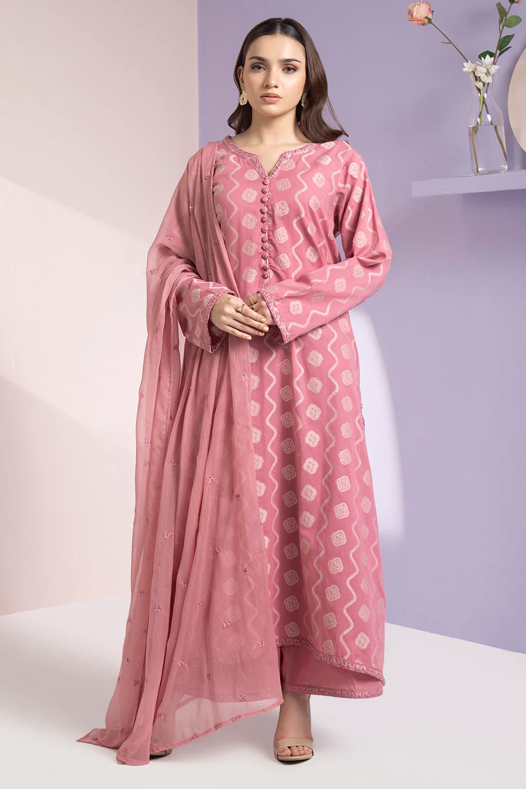 Embroidered Kurta Dupatta Trouser - 2575