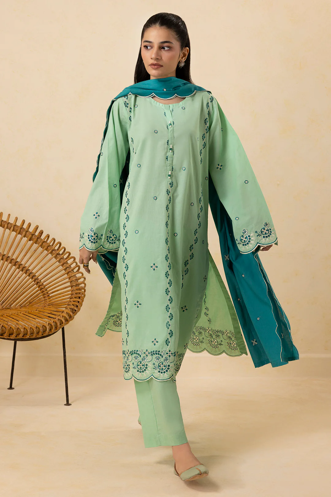 Embroidered Kurta Dupatta Trouser - 2610 - Image 3