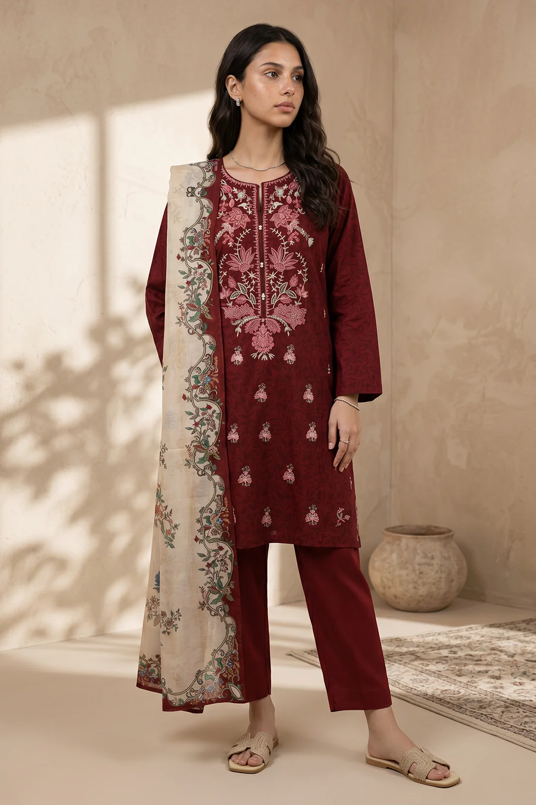 Embroidered Kurta Dupatta Trouser - 1957 - Image 3