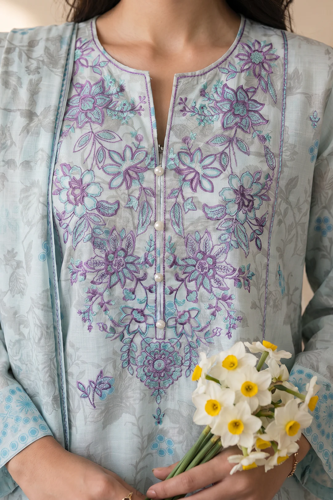 Embroidered Kurta Dupatta Trouser - 2726 - Image 3