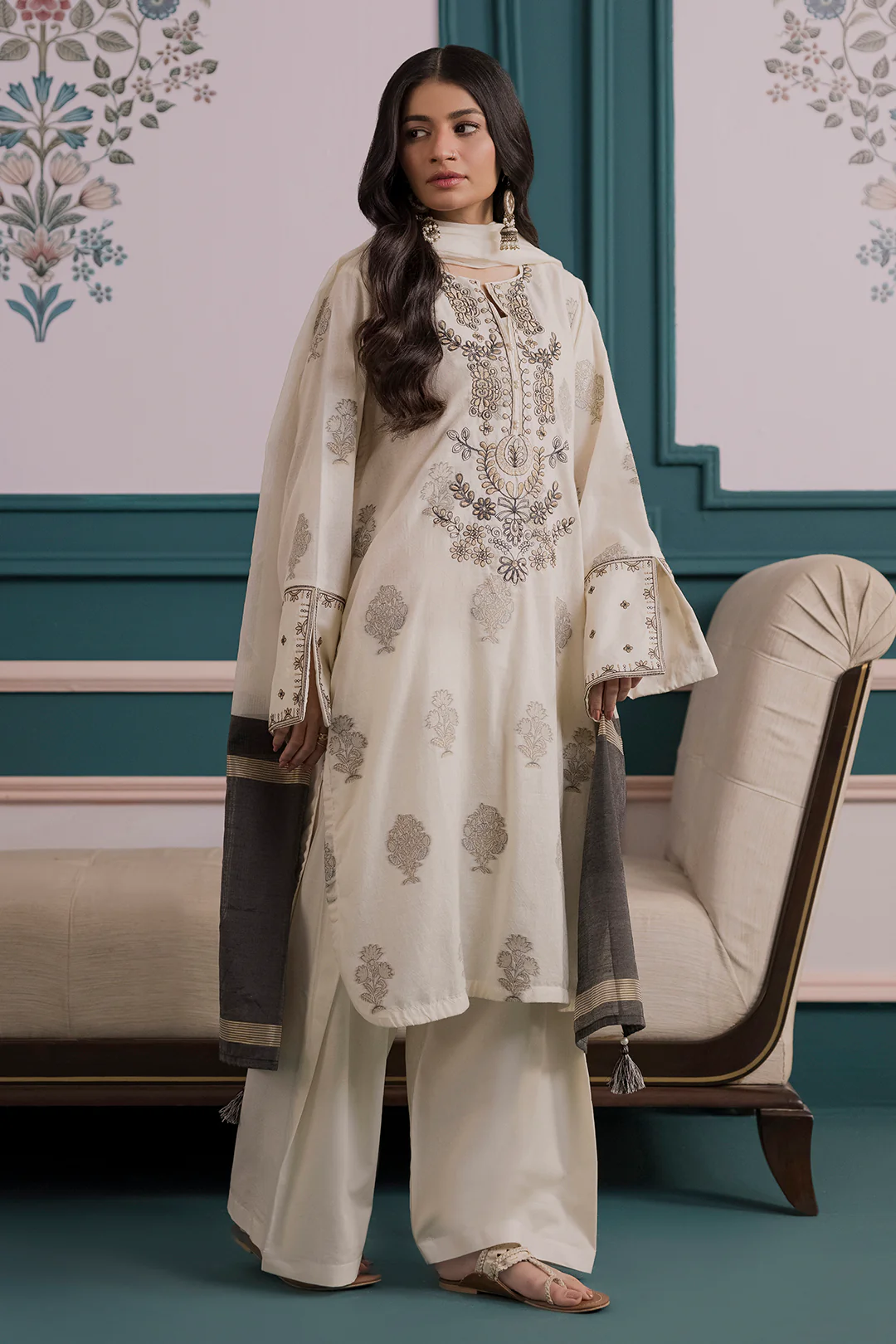 Embroidered Kurta Dupatta Trouser - 2533