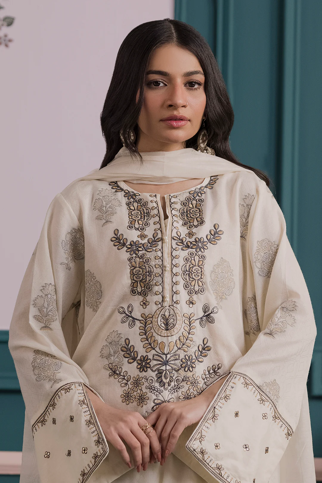 Embroidered Kurta Dupatta Trouser - 2533 - Image 2