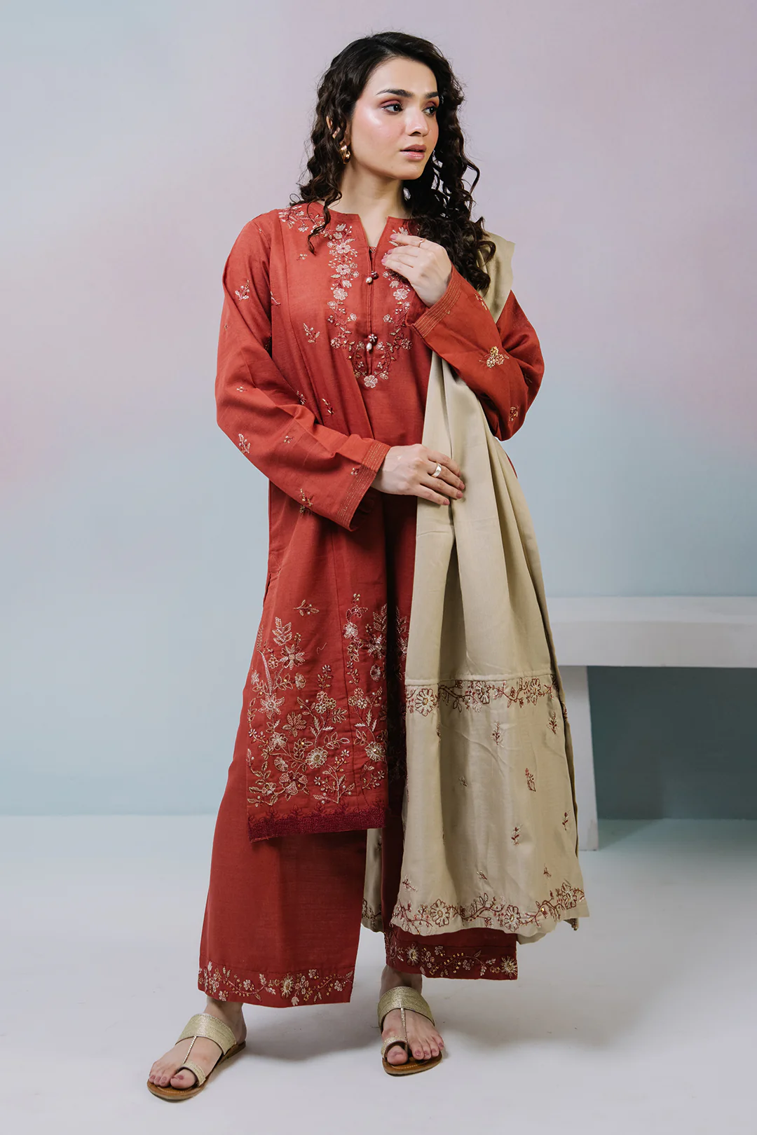 Embroidered Kurta Dupatta Trouser - 2558 - Image 3