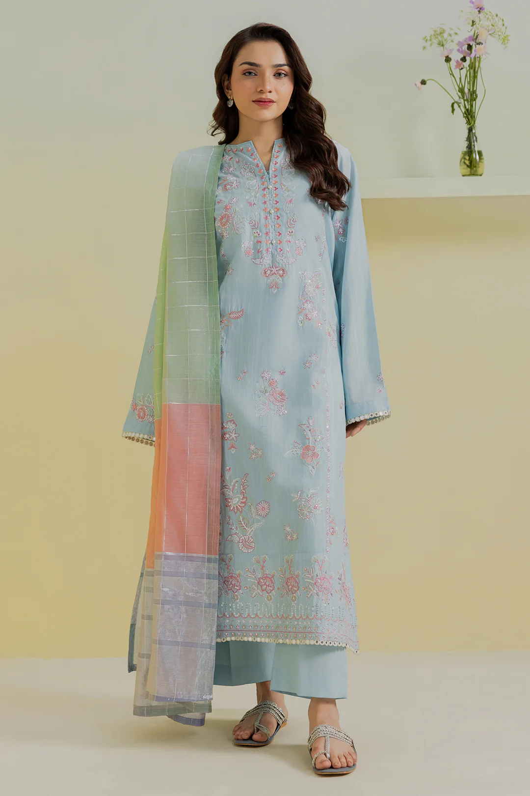 Embroidered Kurta Dupatta Trouser - 2563