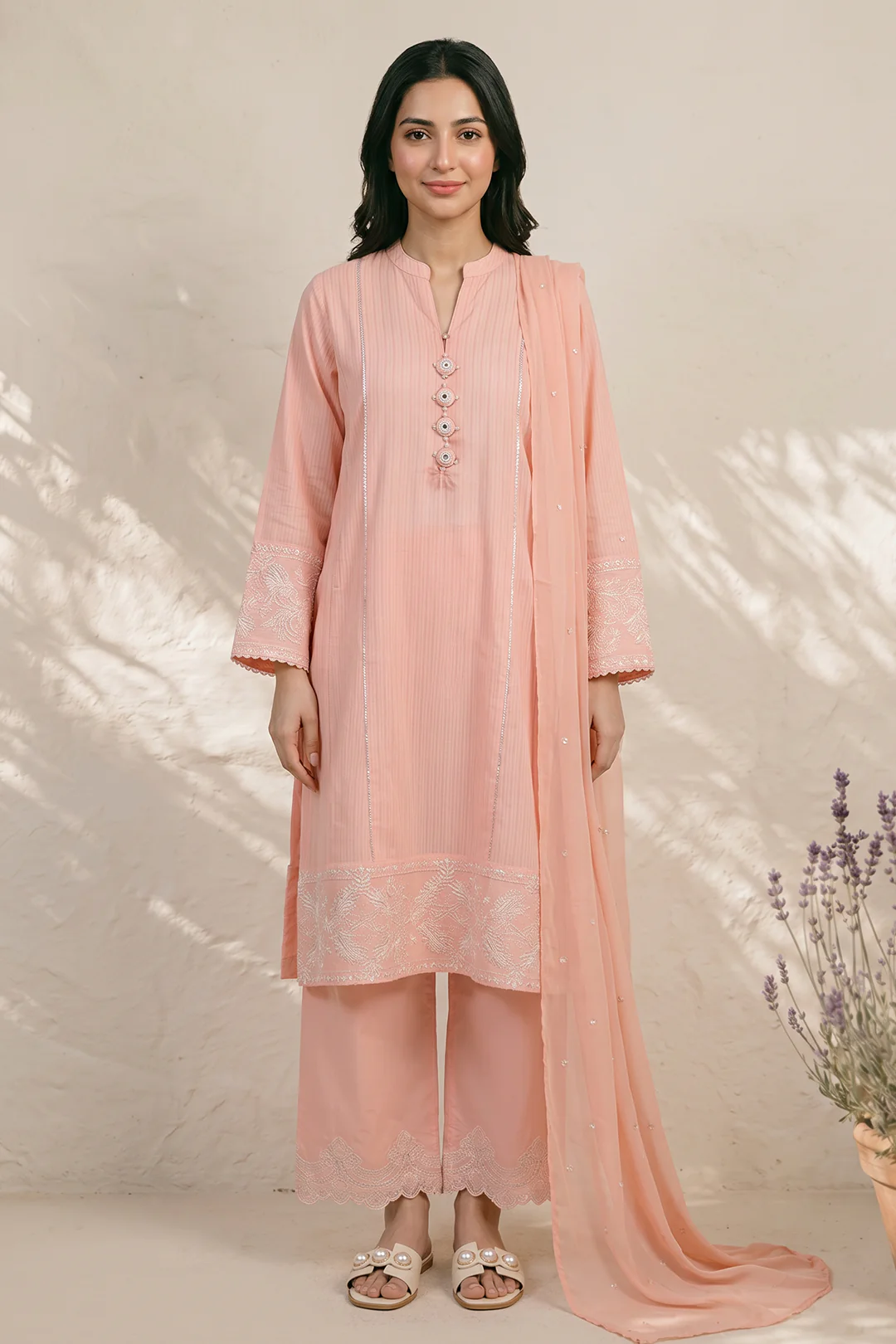 Embroidered Kurta Dupatta Trouser - 2587