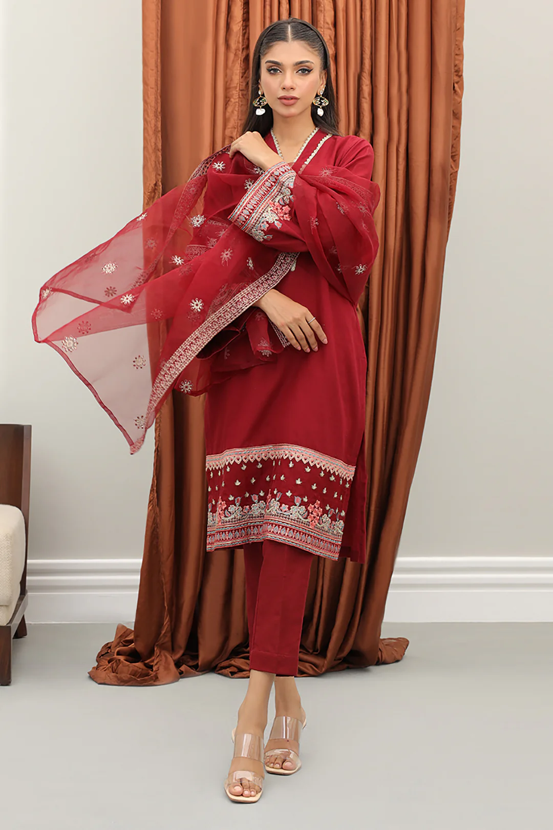 Embroidered Kurta Dupatta Trouser - 3278 - Image 3