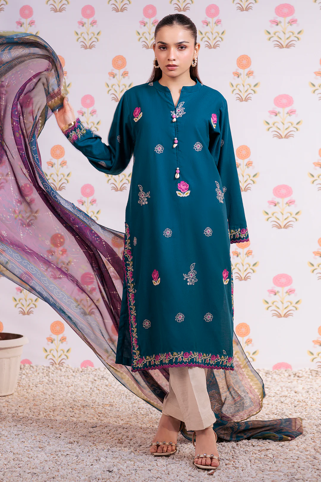 Embroidered Kurta Dupatta - 1986 - Image 3