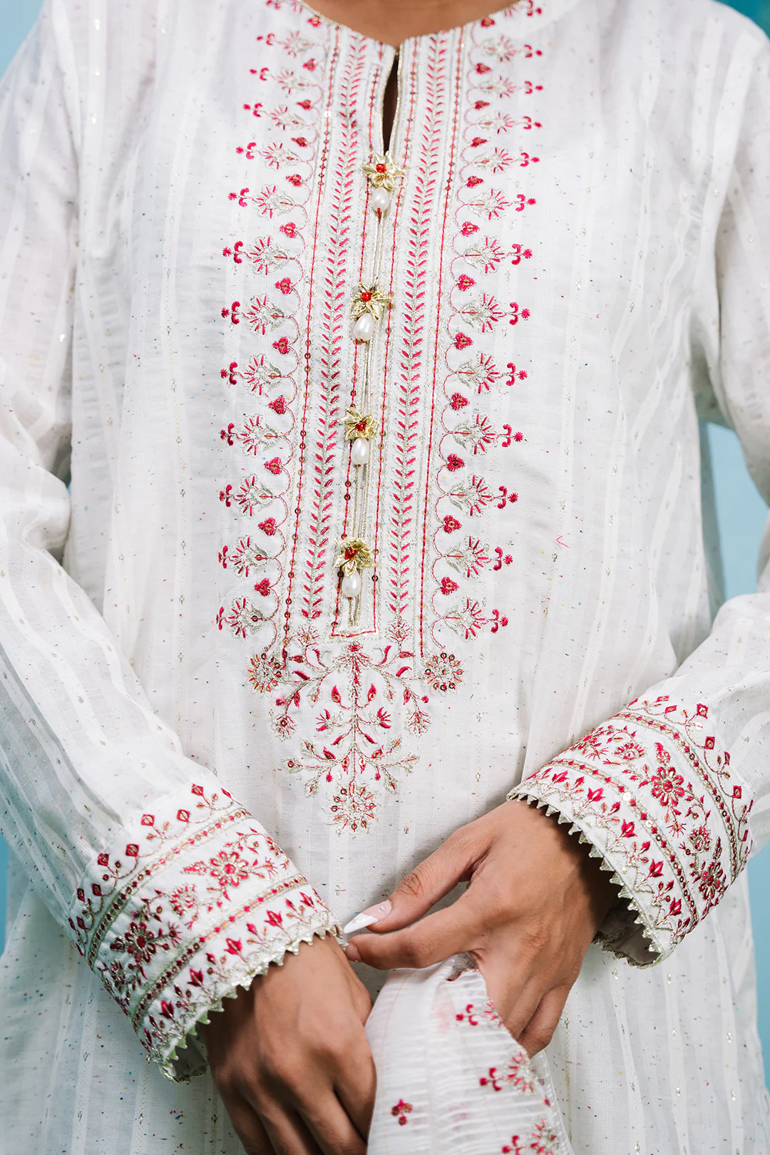 Embroidered Kurta Dupatta - 1987 - Image 4