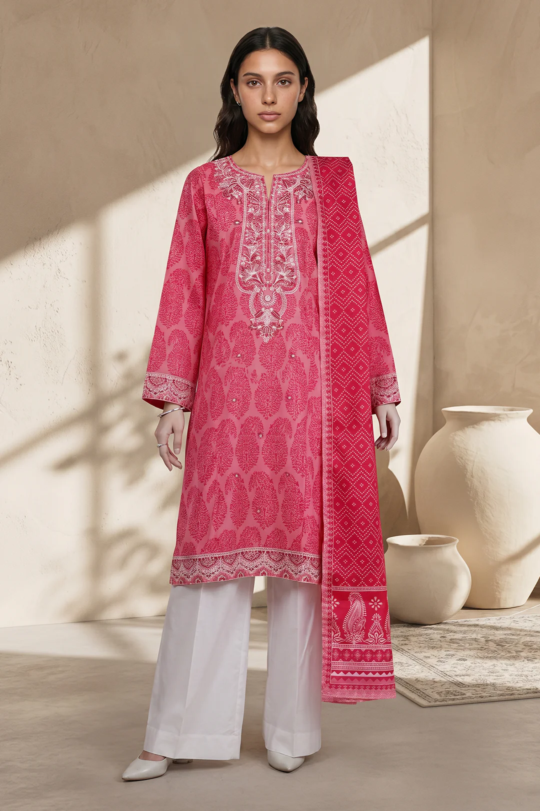 Embroidered Kurta Dupatta - 2128 - Image 3