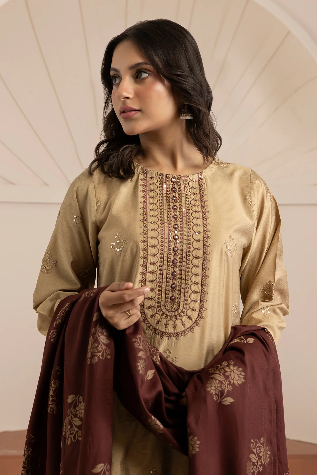 Embroidered Kurta Shawl Trouser - 3419 - Image 7