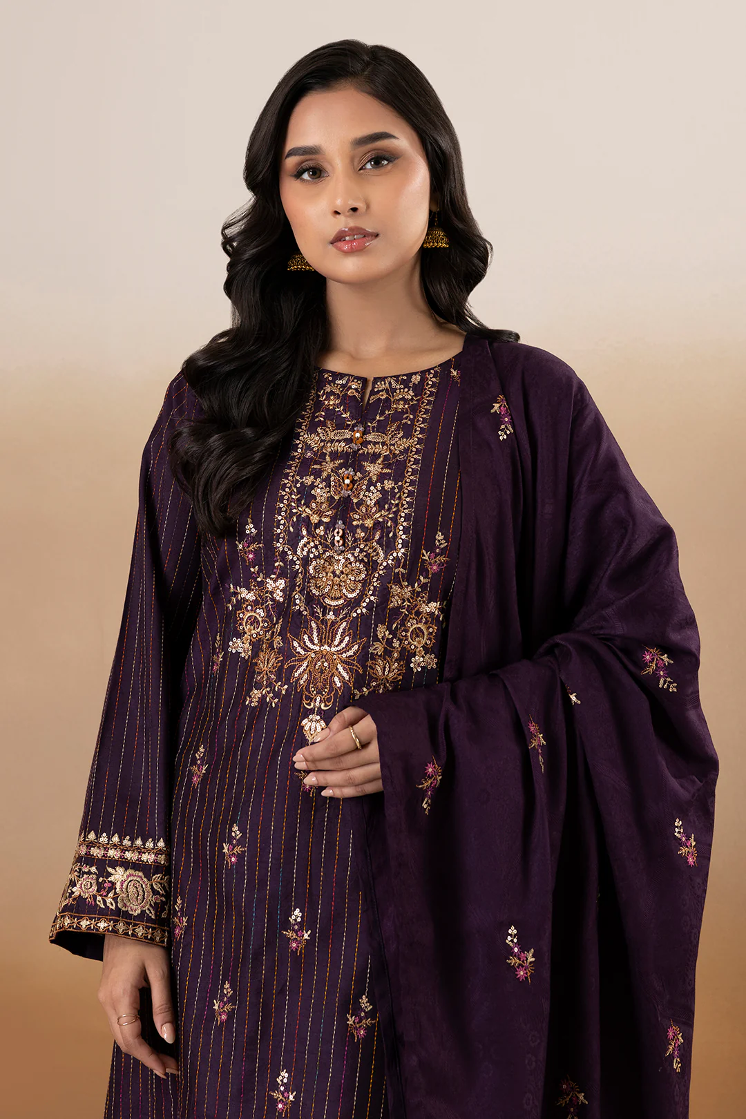 Embroidered Kurta Shawl Trouser - 3393 - Image 2