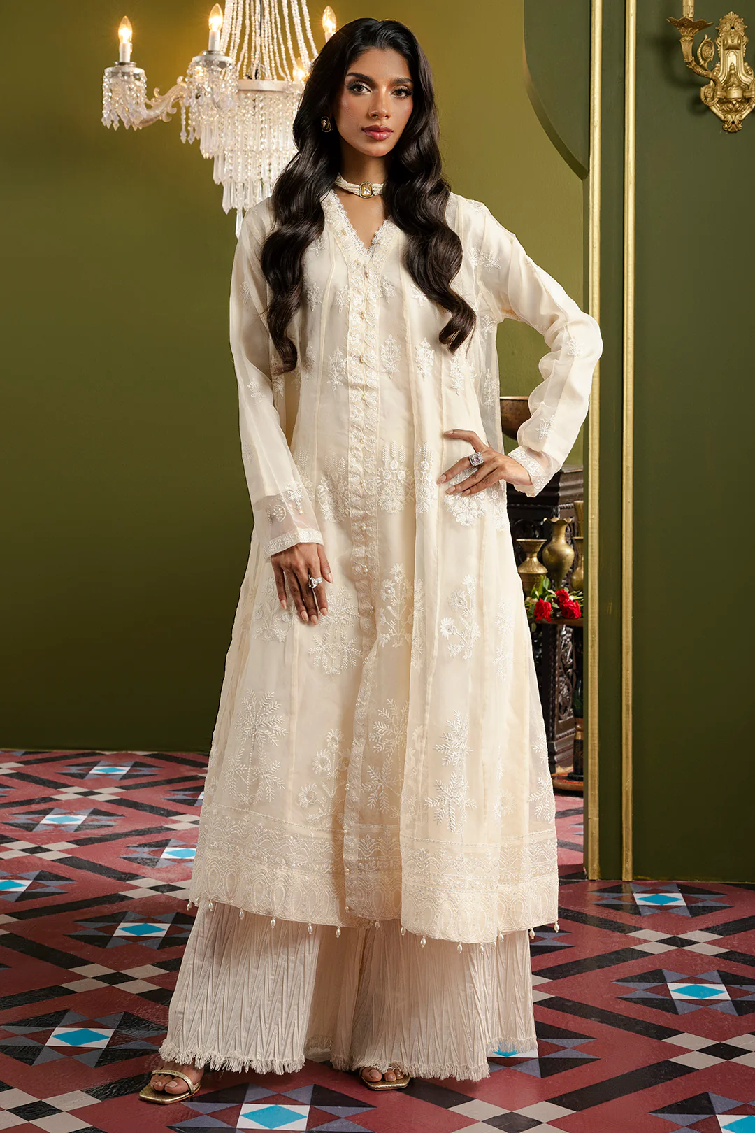 Front Open Frock With Crushed Plazo - 0711 - Image 4