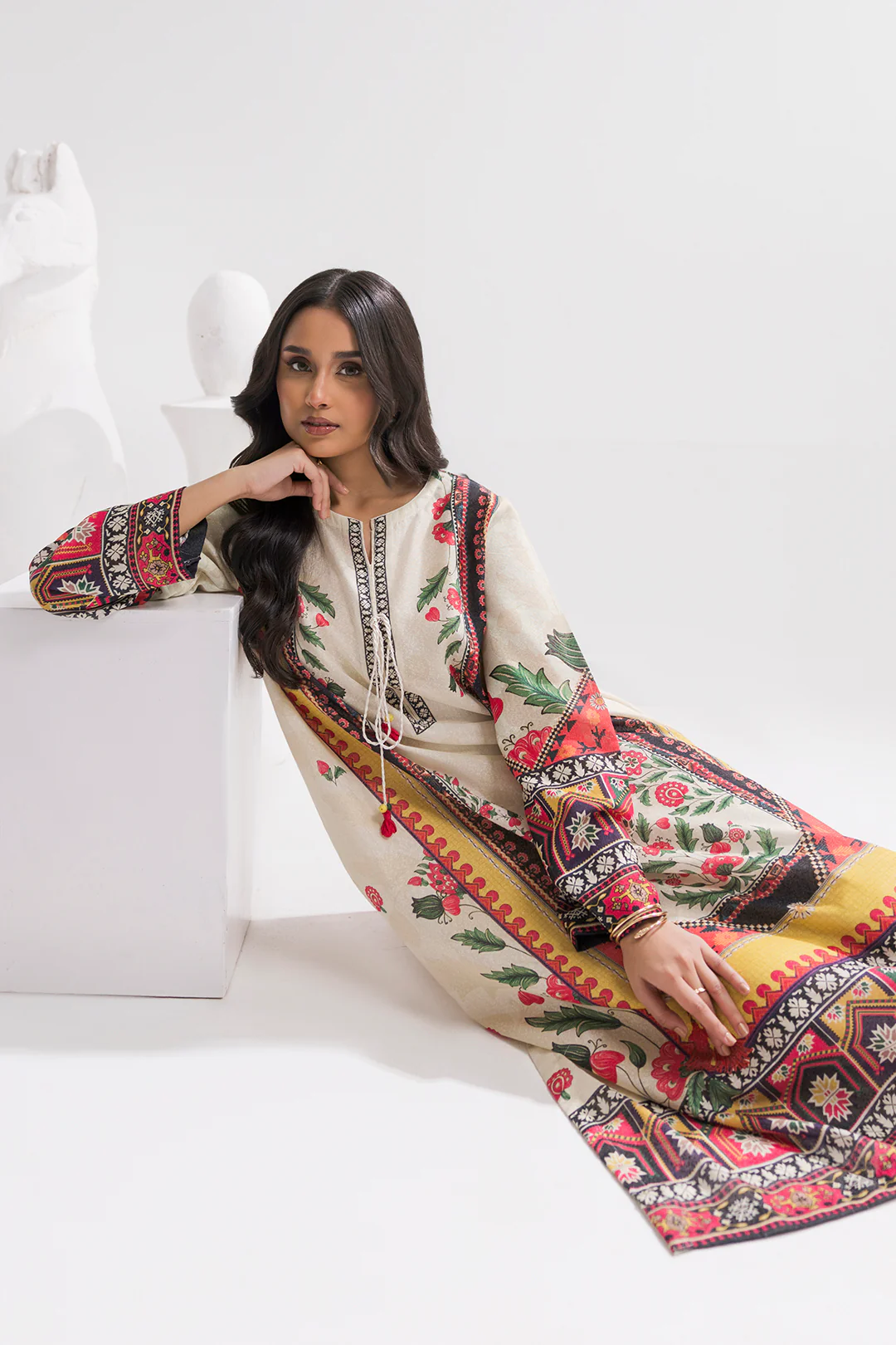 Printed Kaftaan Slub Textured Dress - 2894 - Image 8