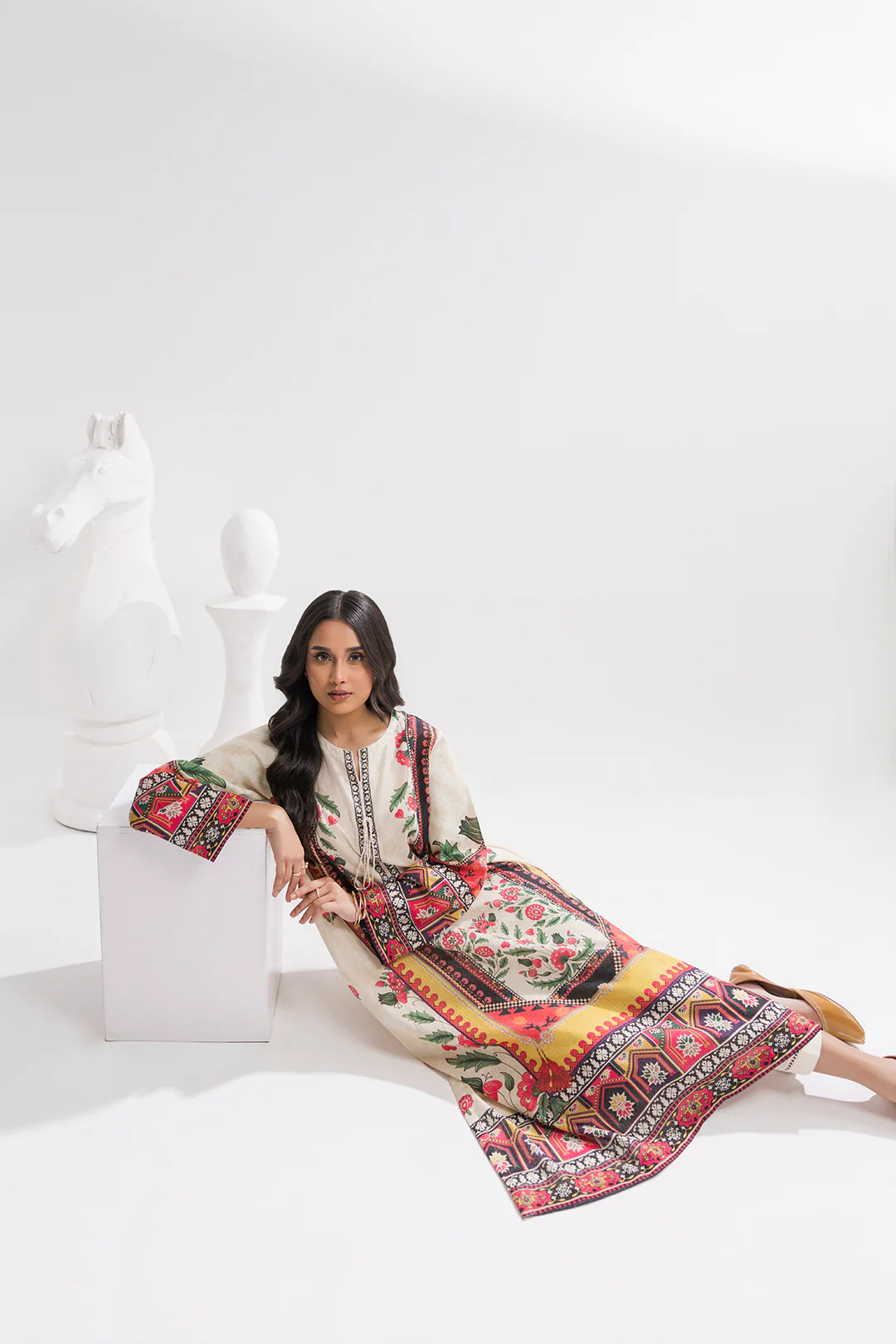 Printed Kaftaan Slub Textured Dress - 2894 - Image 9