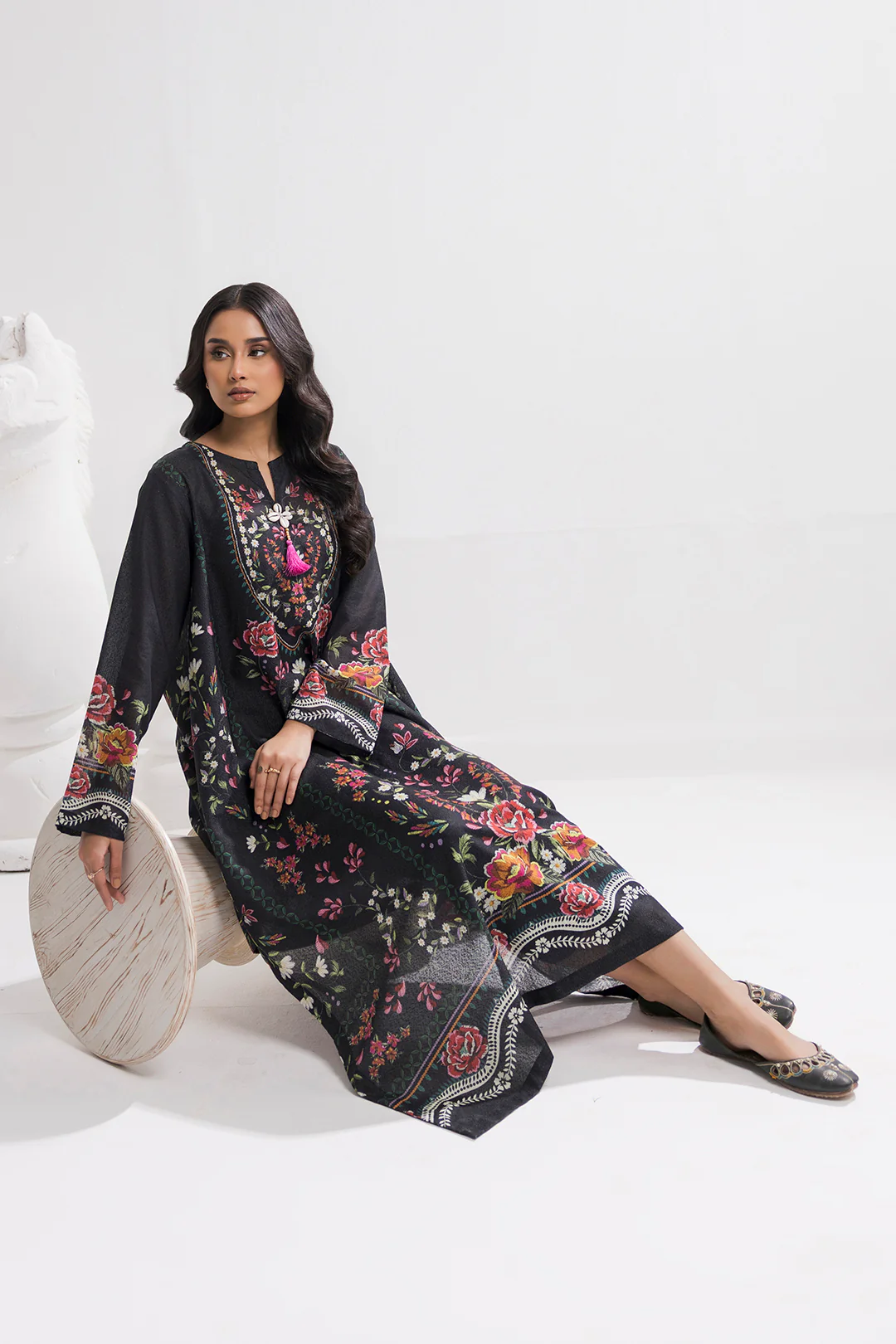 Printed Kaftaan Slub Textured Dress - 2895 - Image 6