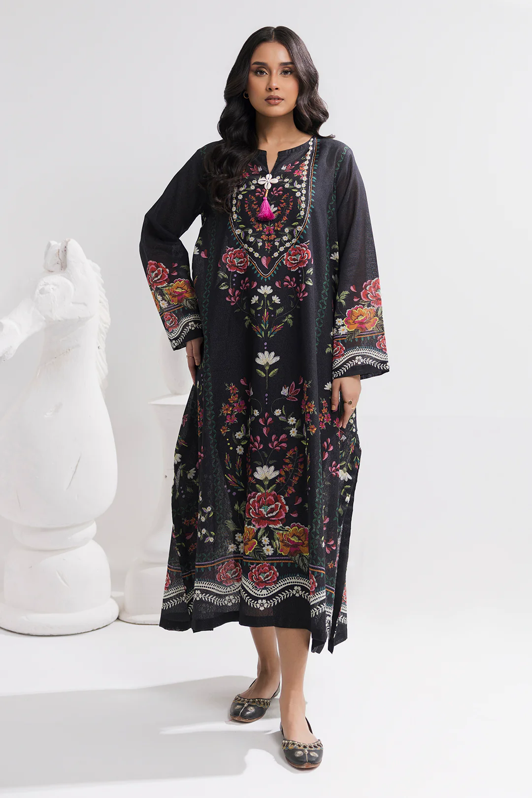 Printed Kaftaan Slub Textured Dress - 2895 - Image 7