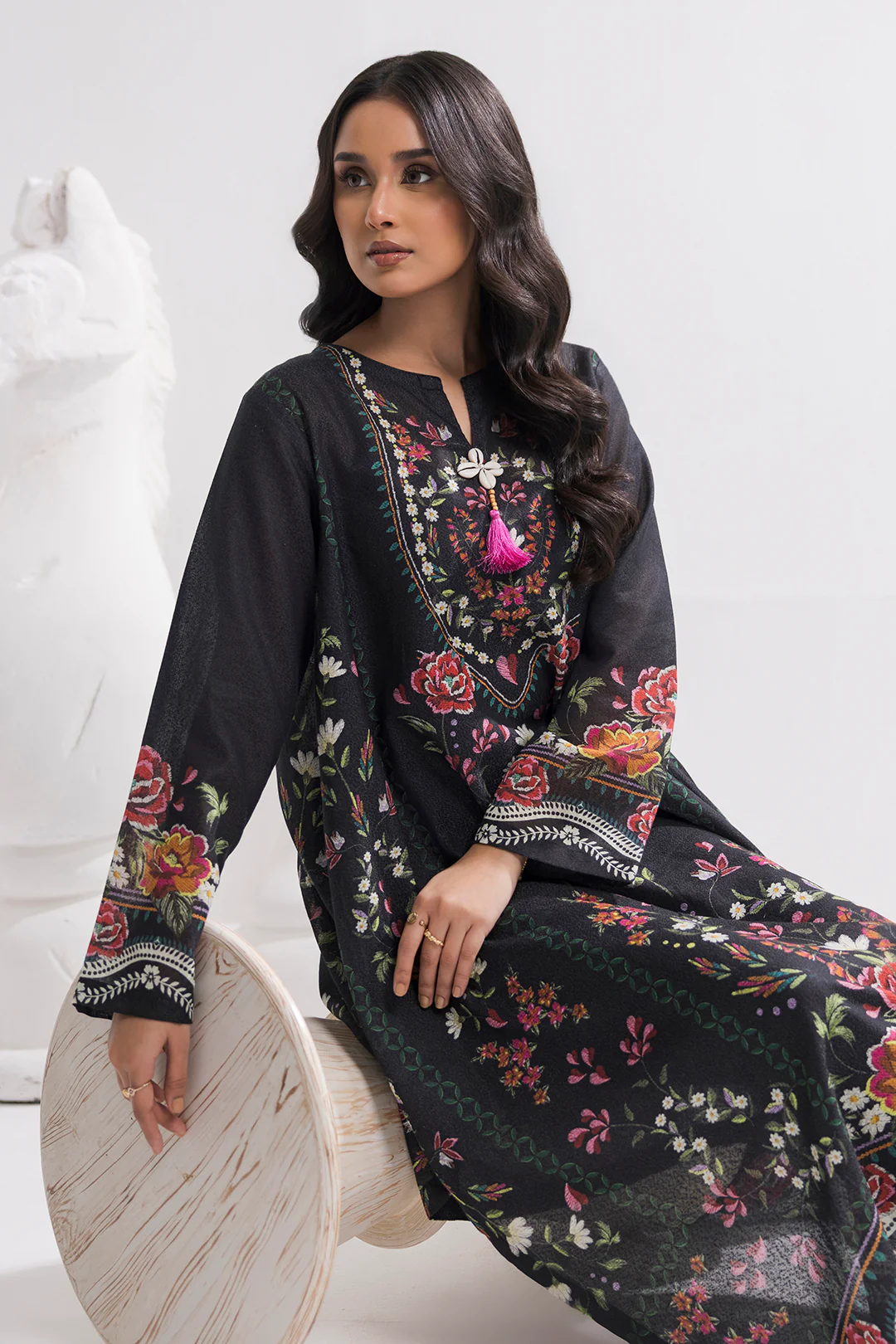 Printed Kaftaan Slub Textured Dress - 2895 - Image 8