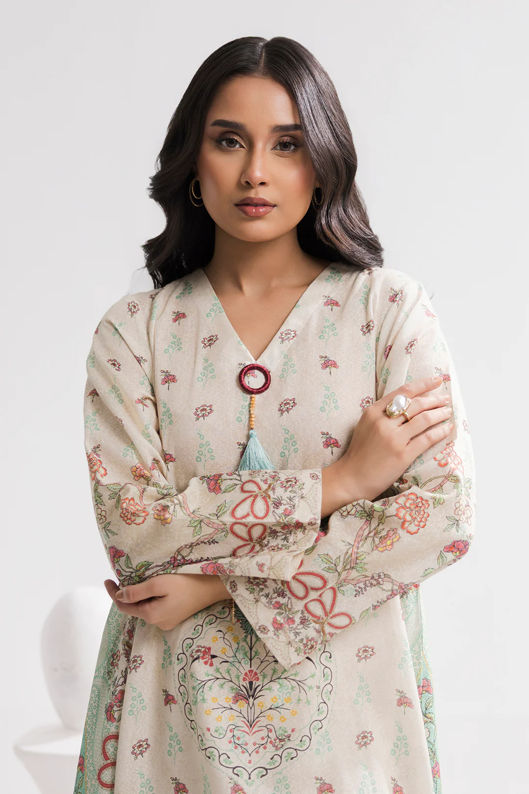 Printed Kaftaan Slub Textured Dress - 2896 - Image 2