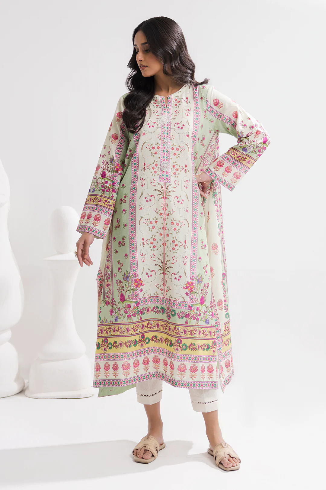Printed Kaftaan Slub Textured Dress - 2897 - Image 11