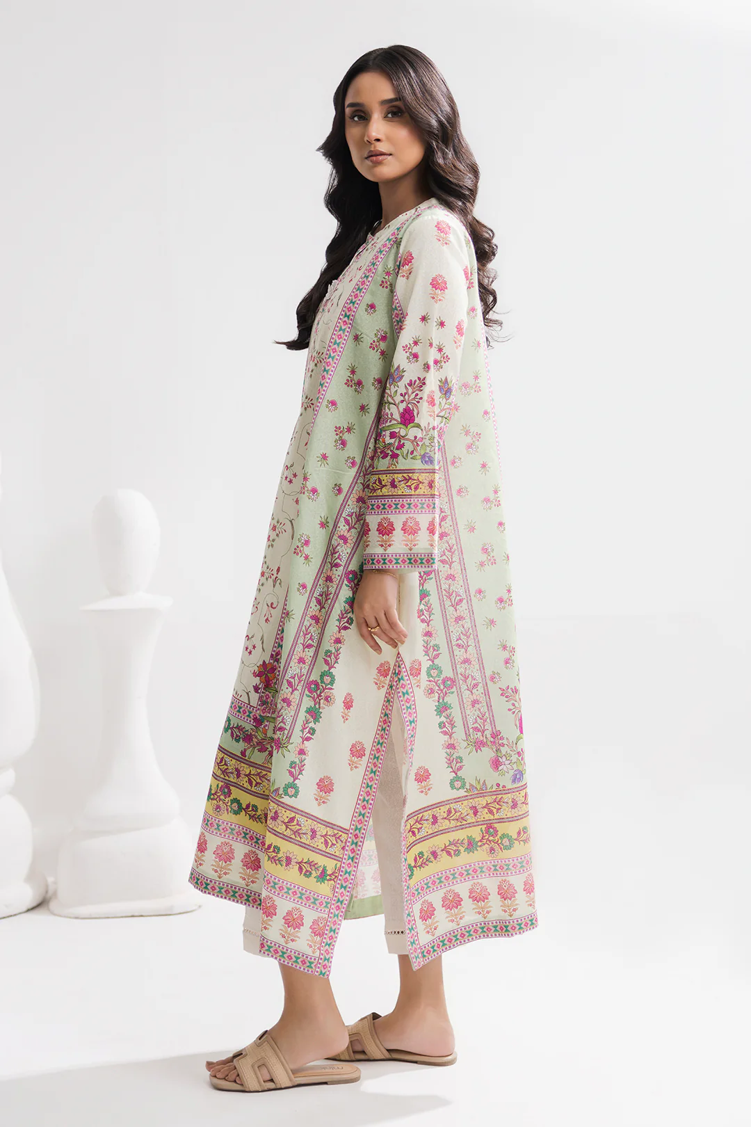 Printed Kaftaan Slub Textured Dress - 2897 - Image 7