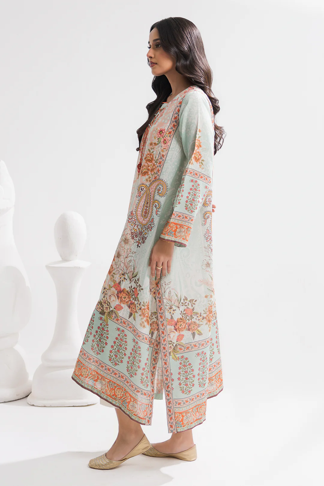 Printed Kaftaan Slub Textured Dress - 2898 - Image 5