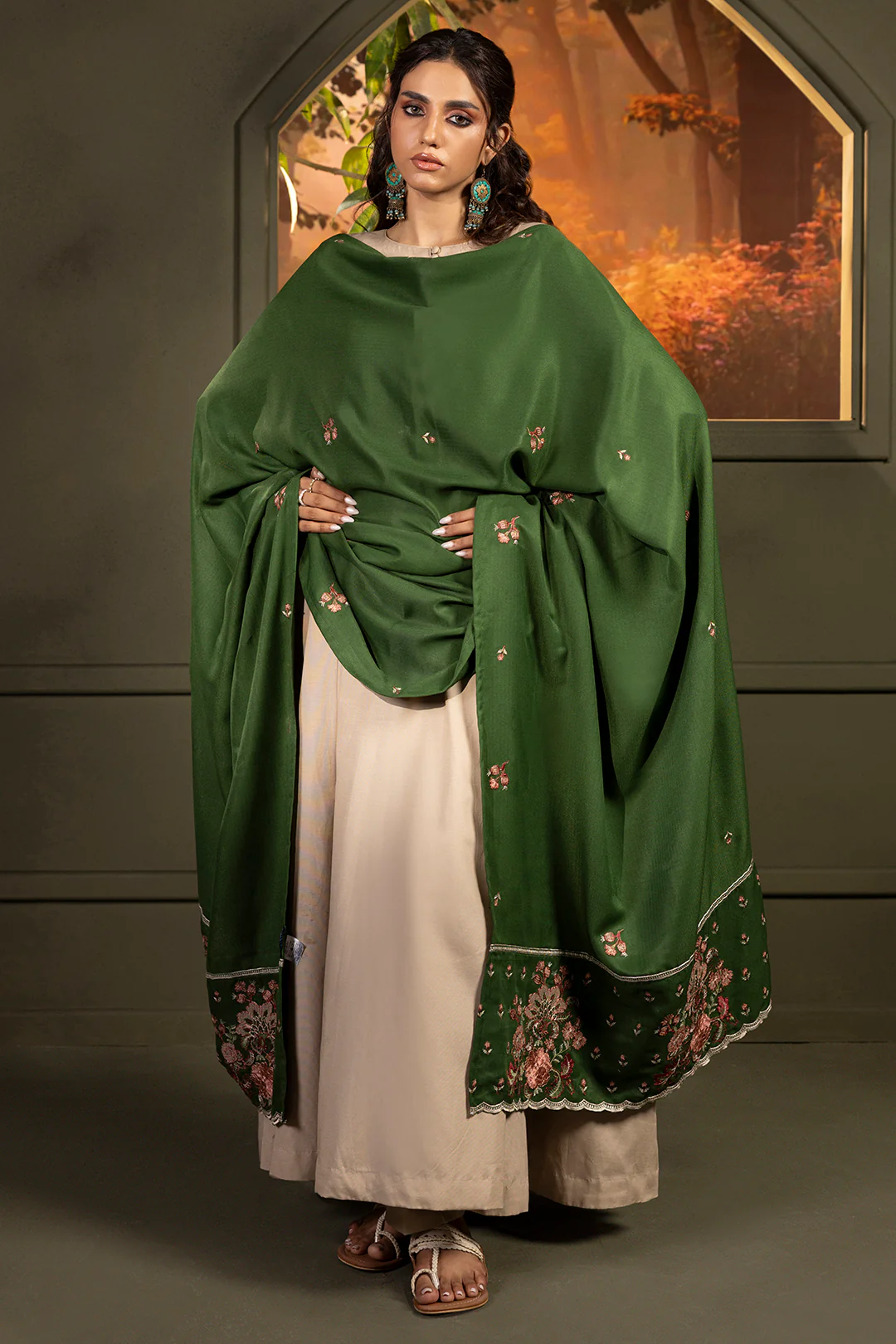 Embroidered Shawl - 0012 - Image 3