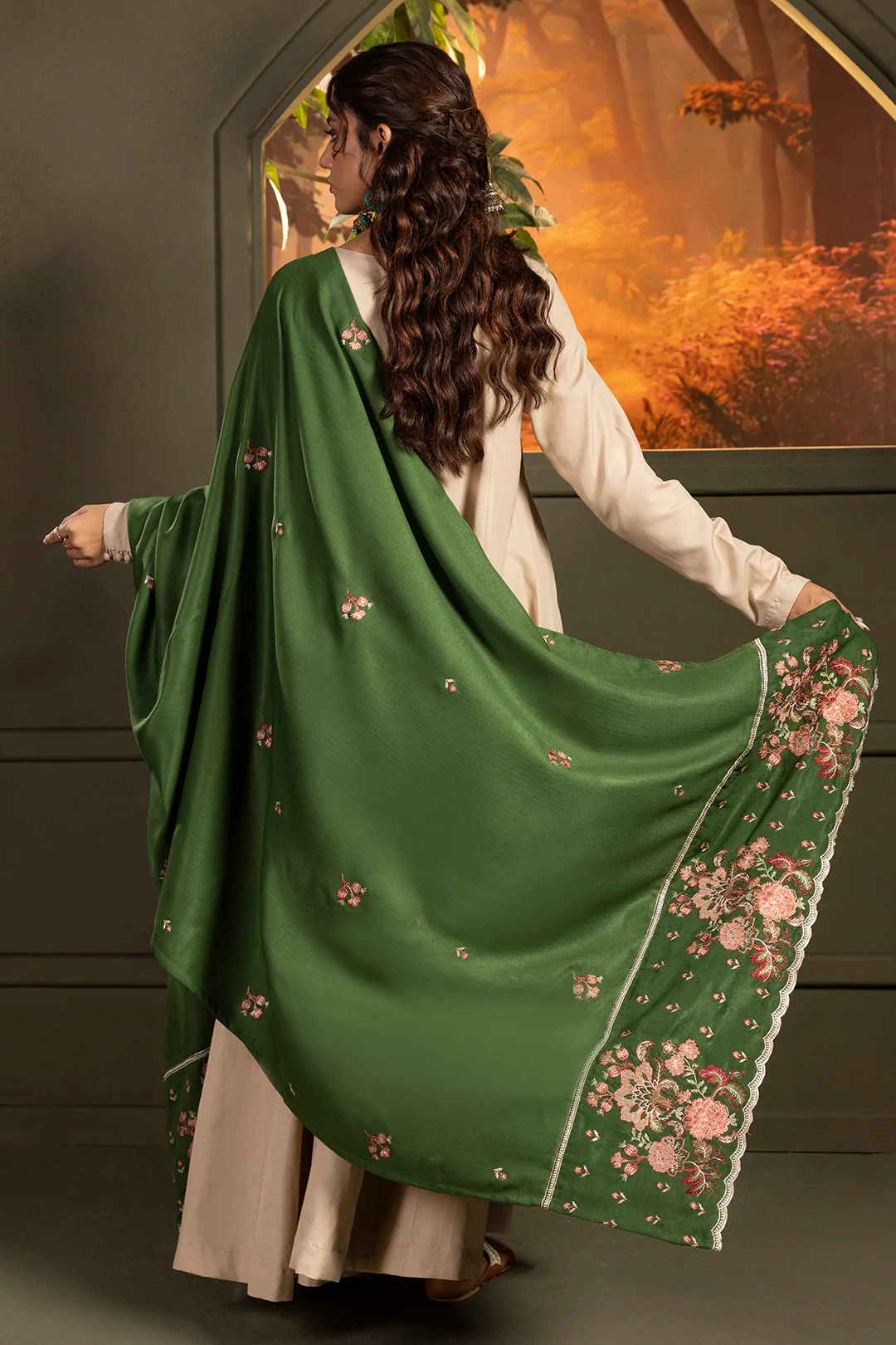 Embroidered Shawl - 0012 - Image 6