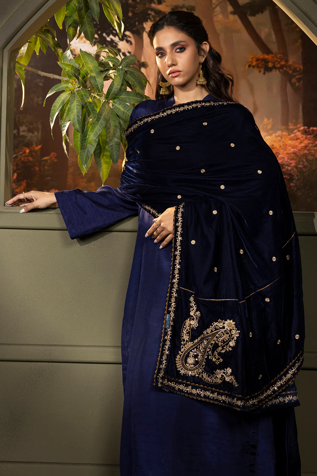 Zari Embroidered Shawl - 0030 - Image 2