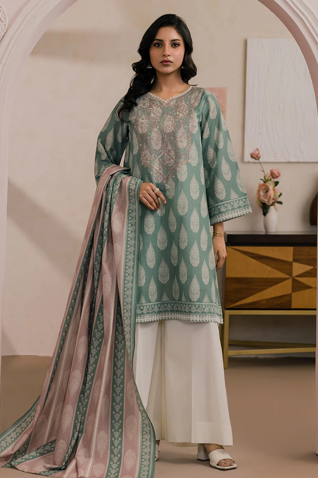 Embroidered Shirt Dupatta - 0807 - Image 5