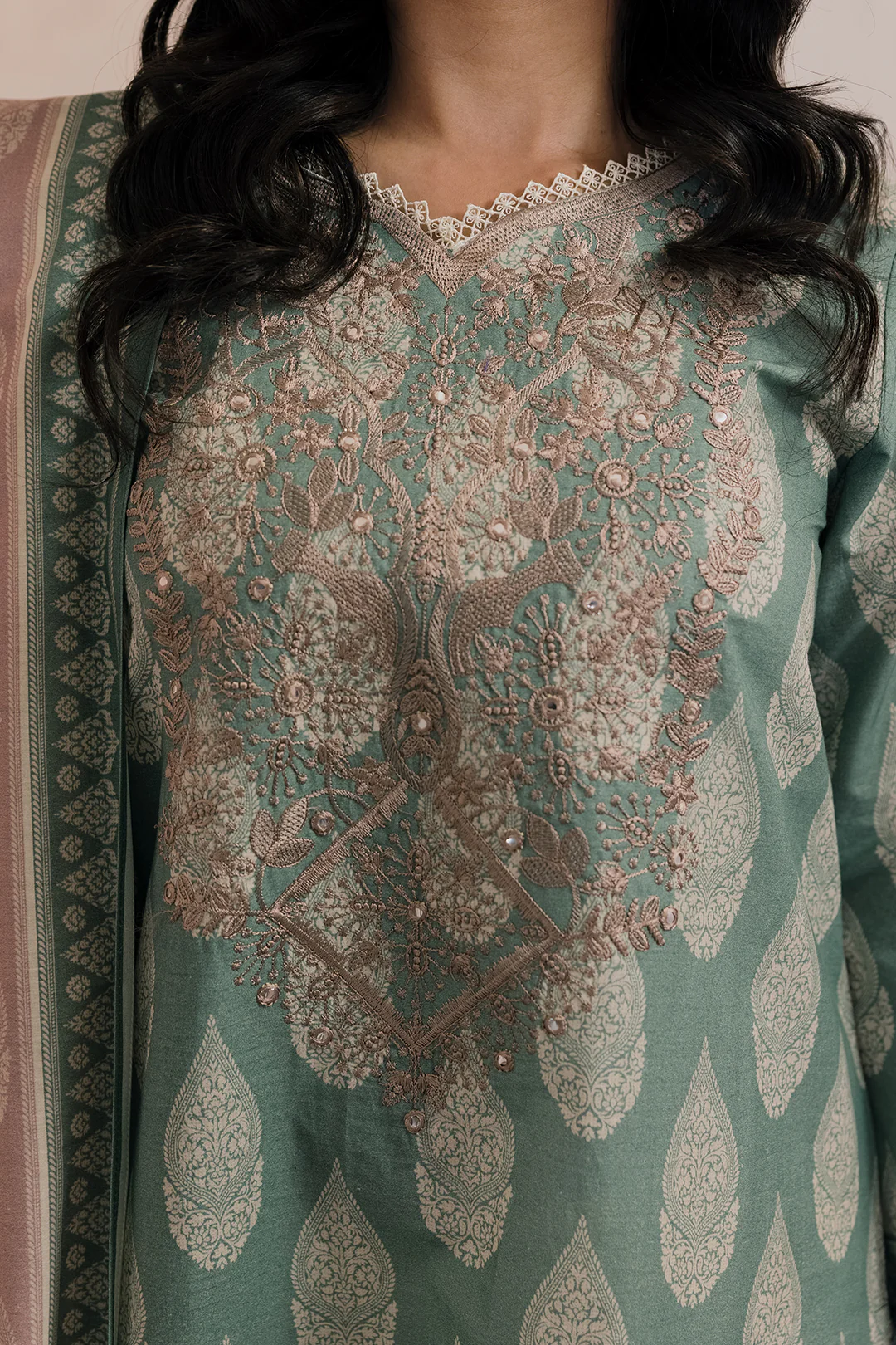 Embroidered Shirt Dupatta - 0807 - Image 6