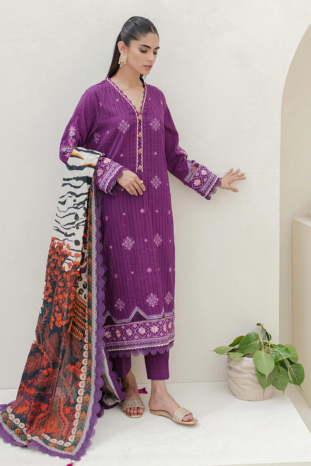 Embroidered Shirt Shalwar Dupatta - 0704 - Image 2