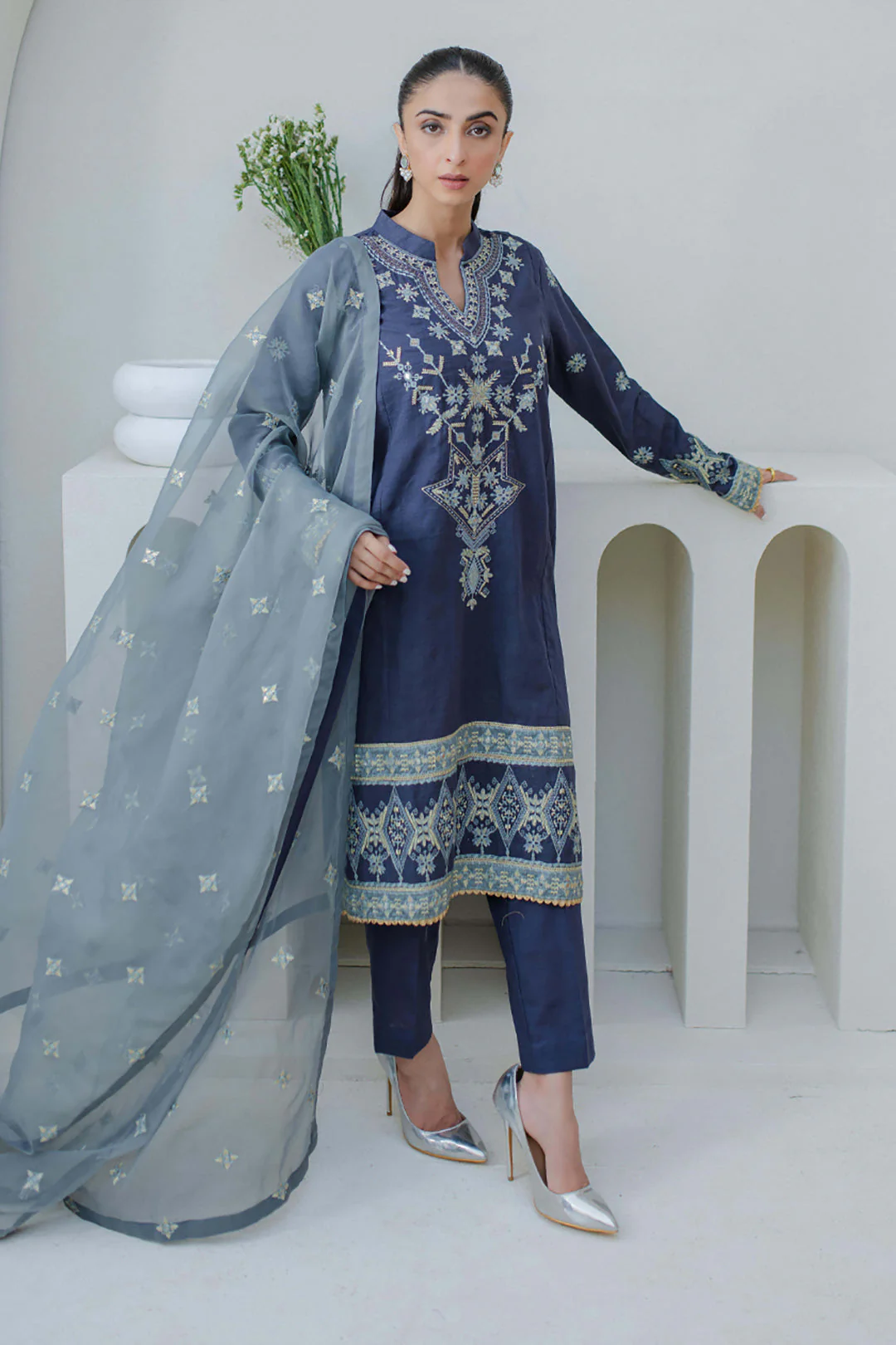 Embroidered Shirt Shalwar Dupatta - 0300 - Image 2