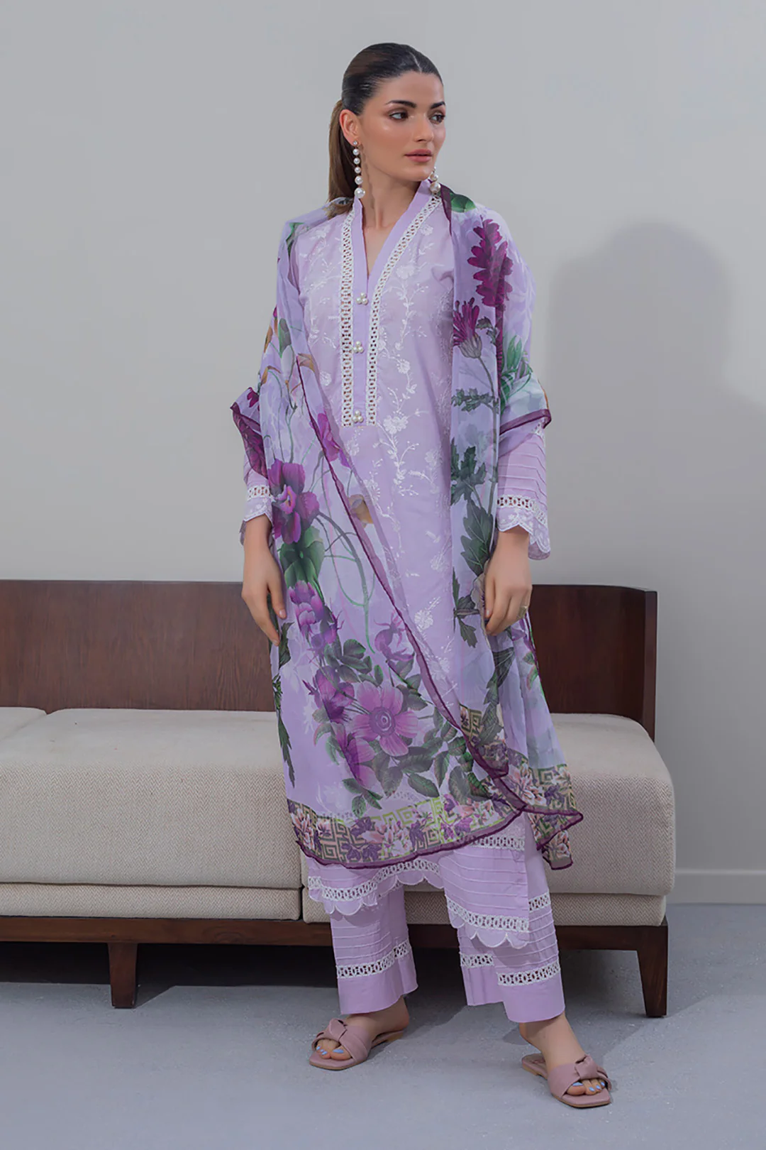 Embroidered Shirt Shalwar Dupatta - 0645 - Image 3