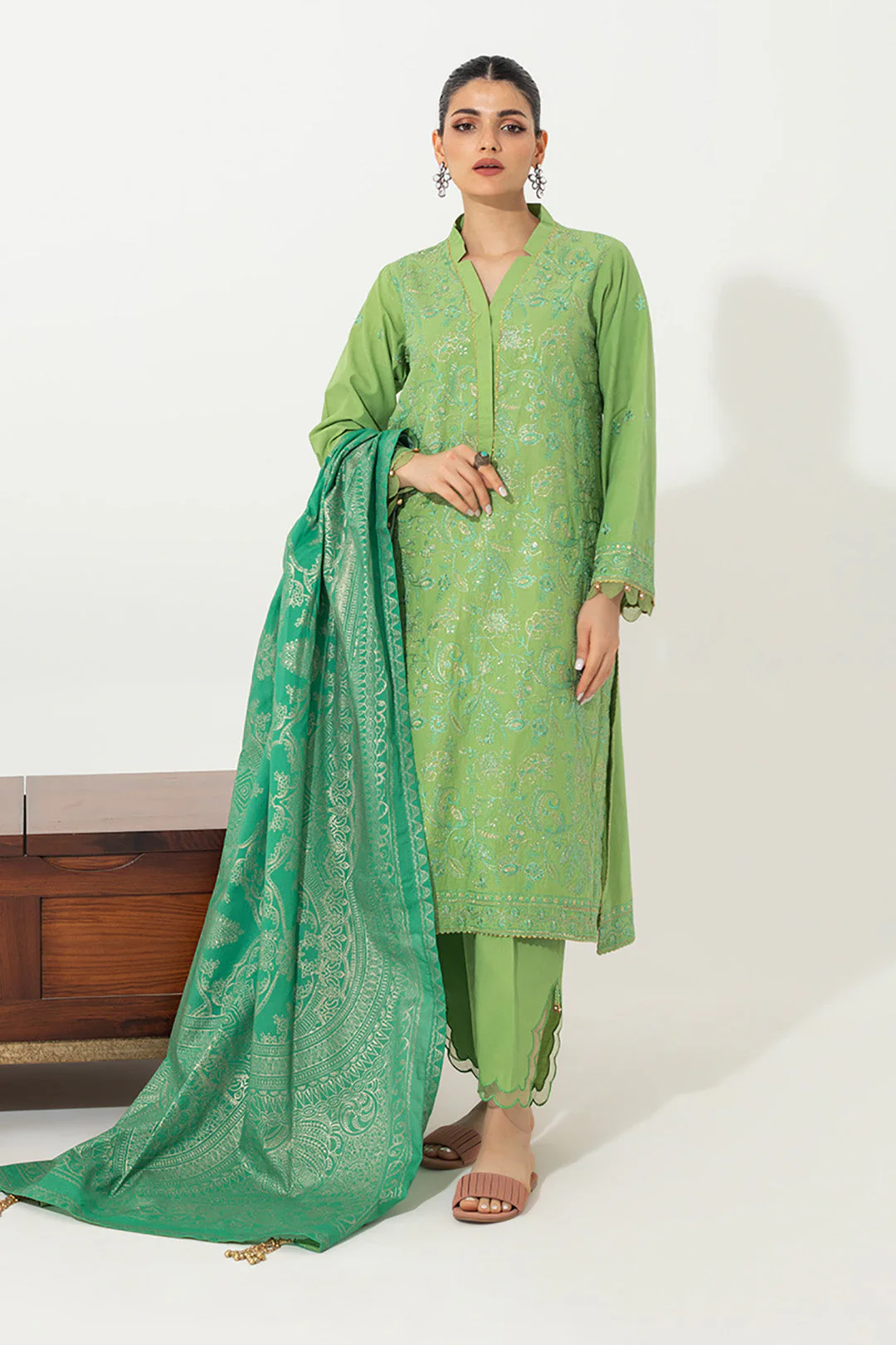 Embroidered Shirt Shalwar Dupatta - 0656 - Image 2